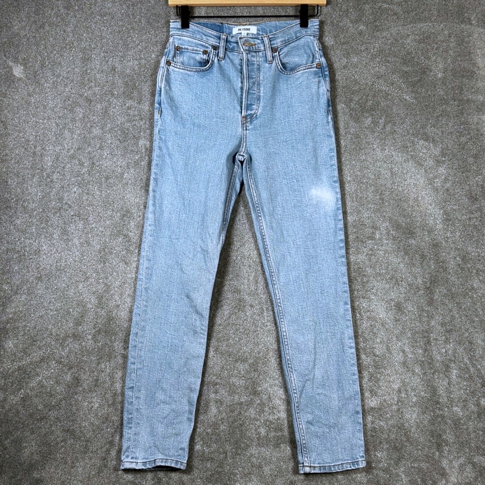 RE/DONE Jeans 90s High Rise Ankle Crop Blue Stone Button Fly Denim Womens 27x27